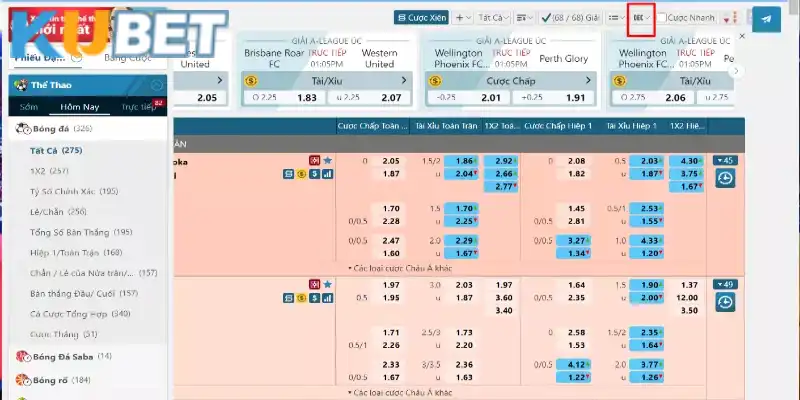 Tỷ lệ Dec rất phổ biến trong cá cược thể thao Kubet